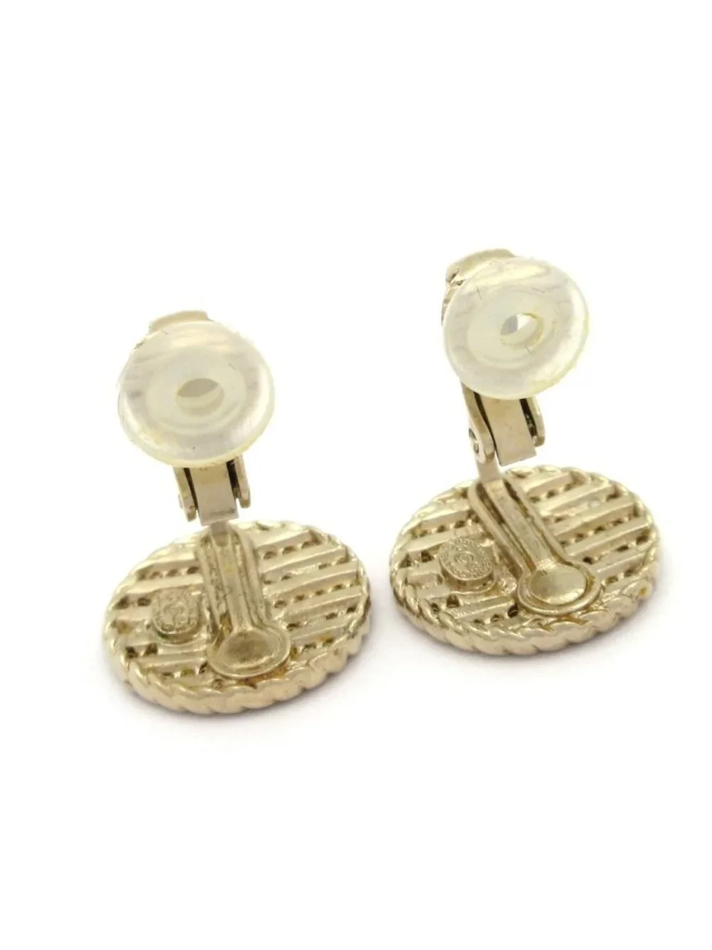 Chanel Earrings Gold White CC Logo